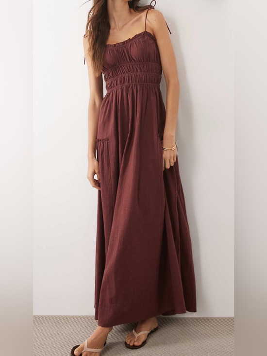 ASOS Dresses & Skirts - ASOS Faith Maxi Dress Size 6 Brown Fall Beach Dress Shirred Sundress